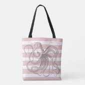 Nautical Octopus on Coastal Pink Stripes Tote Bag (Achterkant)