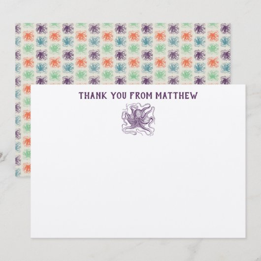 Nautical Octopus Persoonlijke flatpanel Hartelijk  Bedankkaart (Voorkant / Achterkant)