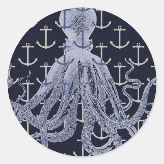 Nautical octopus ronde sticker (Voorkant)
