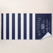 Nautical Octopus Stripe Navy Monogram Strandlaken (Voorkant)