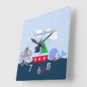 Nautical Octopus, Whale, Sealife Nursery Clock Vierkante Klok (Hoek)