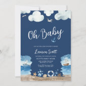 Nautical Oh Baby Navy Baby shower Invitation Kaart (Voorkant)