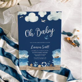 Nautical Oh Baby Navy Baby shower Invitation Kaart