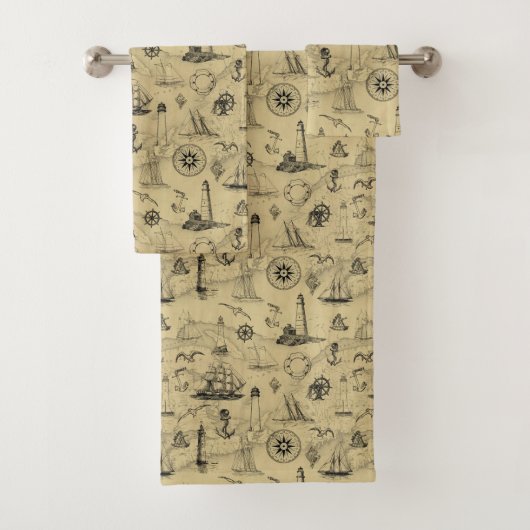 Nautical  Old Map Pattern Coastal Decor Bad Handdoek (Insitu)