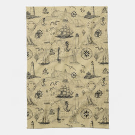  Nautical Old Map Pattern Seafaring Theedoek