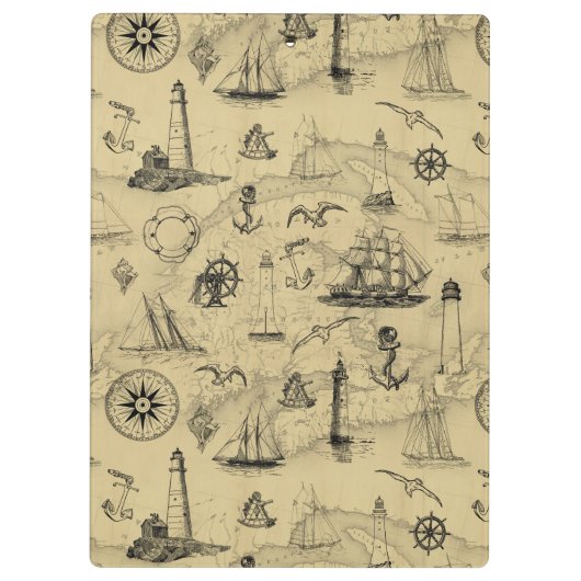 Nautical Old Map Pattern Voeg Jouw naam toe Klembord (Achterkant)