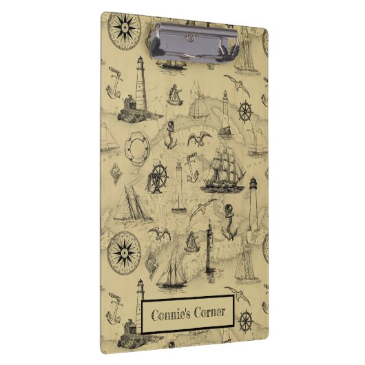  Nautical Old Map Pattern Voeg Jouw naam toe Klembord (Rechts)
