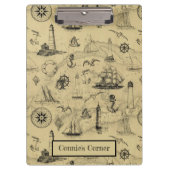 Nautical Old Map Pattern Voeg Jouw naam toe Klembord (Voorkant)