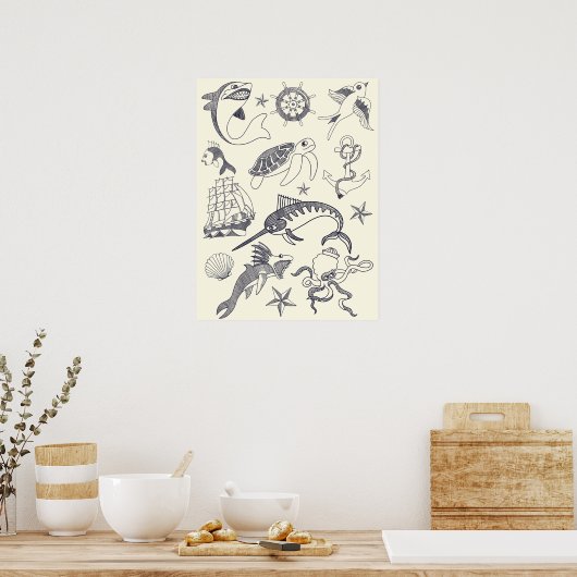Nautical Old Sailor Tattoos Collage Poster (Keuken)