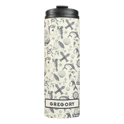 Nautical Old Sailor Tattoos gevierd Thermosbeker (Voorkant)