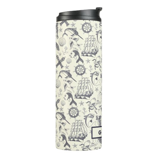 Nautical Old Sailor Tattoos gevierd Thermosbeker (Gedraaid links)