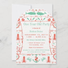 Nautical One Year Old Birthday Coral Mint Kaart