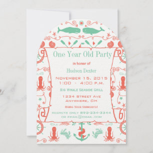 Nautical One Year Old Birthday Coral Mint Kaart