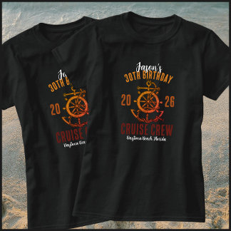 Nautical Orange & Black 30th Birthday Cruise Crew T-shirt