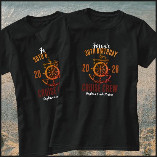 Nautical Orange & Black 30th Birthday Cruise Crew T-shirt