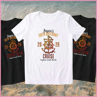 Nautical Orange & White Name 30th Birthday Cruise T-shirt