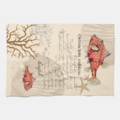 Nautical Oranje Boxfish Illustratie Theedoek (Horizontaal)