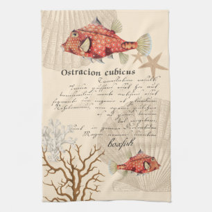 Nautical Oranje Boxfish Illustratie Theedoek