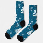 Nautical Paradise: Blue Sailing Boat & Palm Socks Sokken (Links)