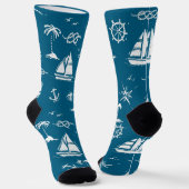 Nautical Paradise: Blue Sailing Boat & Palm Socks Sokken (Gebogen)