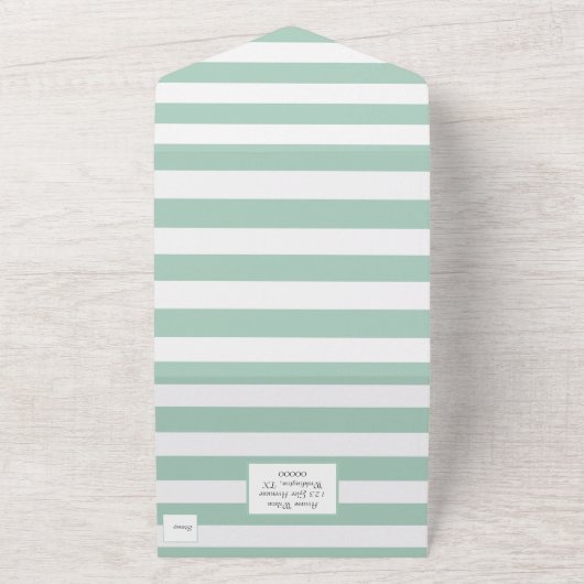 Nautical Pastel Green and White Stripes All In One Uitnodiging (Buitenkant)