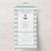 Nautical Pastel Green and White Stripes All In One Uitnodiging (Binnen)