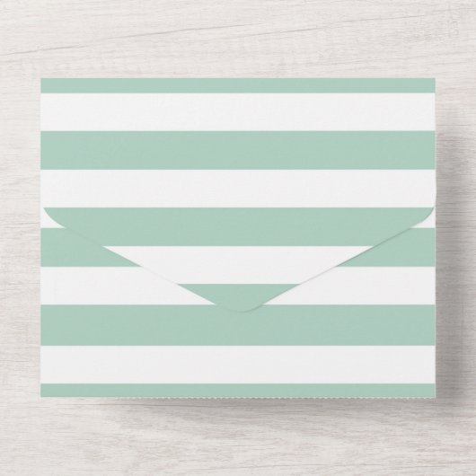Nautical Pastel Green and White Stripes All In One Uitnodiging (Achterkant)