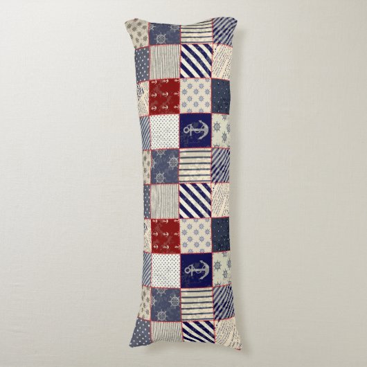 Nautical Patchwork Anchor Ship's Wheel Lichaamskussen (Voorkant Verticaal)