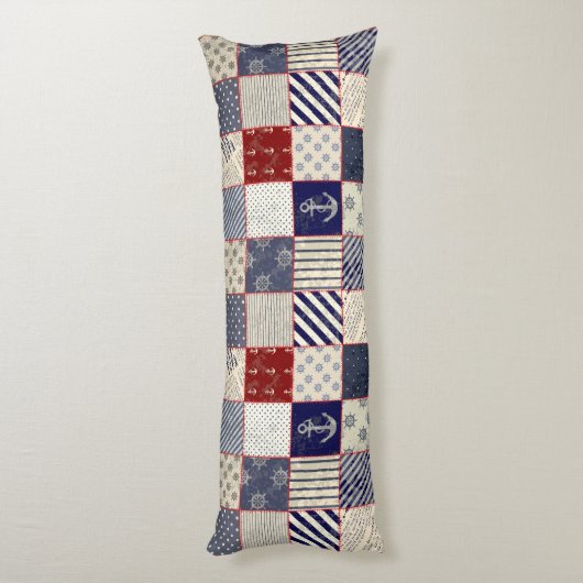Nautical Patchwork Anchor Ship's Wheel Lichaamskussen (Achterkant (Verticaal))