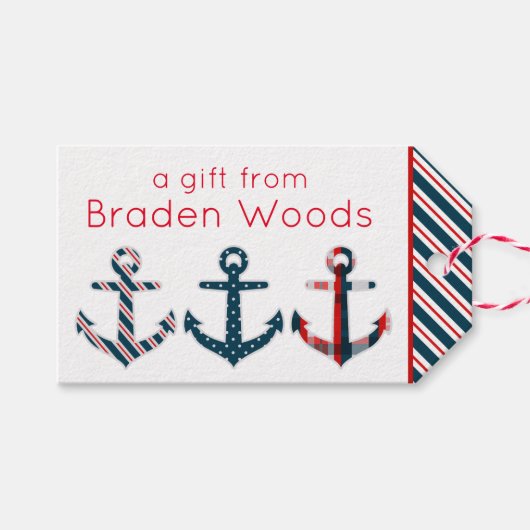 Nautical Patterated Anchors Gift Labels Cadeaulabel (Voorkant (Horizontaal))