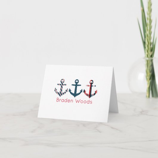 Nautical Patterated Anchors Personalized Note Card Notitiekaartje (Voorkant)
