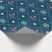 Nautical Pattern Anchor Helm Wheel Sailor Navy Cadeaupapier (Hoek)