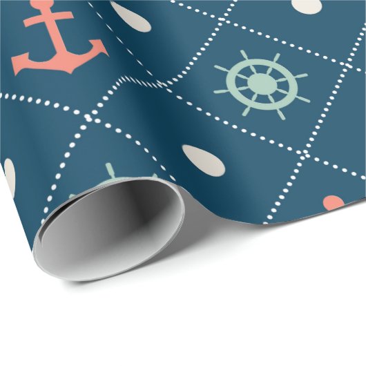 Nautical Pattern Anchor Helm Wheel Sailor Navy Cadeaupapier (Rol Hoek)