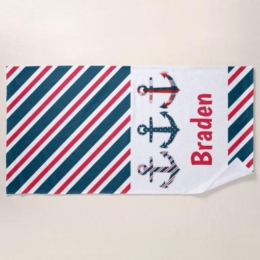 Nautical Pattern Anchors Personalized Beach Towel Strandlaken (Voorkant)