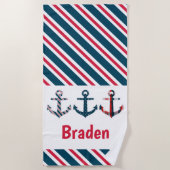 Nautical Pattern Anchors Personalized Beach Towel Strandlaken (Voorkant)