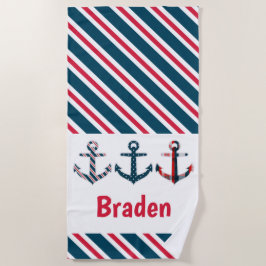 Nautical Pattern Anchors Personalized Beach Towel Strandlaken