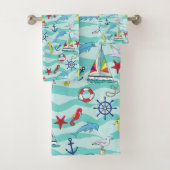 Nautical Pattern Boats Ship Wheel Anchor Dolphin Bad Handdoek (Insitu)