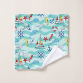 Nautical Pattern Boats Ship Wheel Anchor Dolphin Bad Handdoek (Wasdoekje)