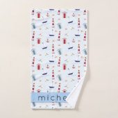 Nautical Pattern, Marine Pattern, Jouw naam Bad Handdoek (Handdoek)