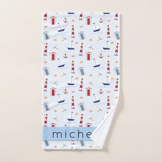 Nautical Pattern, Marine Pattern, Jouw naam Bad Handdoek (Handdoek)