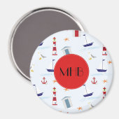 Nautical Pattern, Marine Pattern, Monogram Magneet (Voorkant / Achterkant)