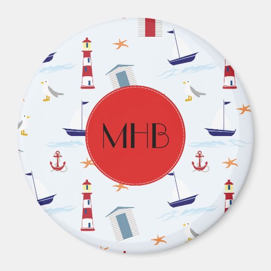 Nautical Pattern, Marine Pattern, Monogram Magneet (Voorkant)
