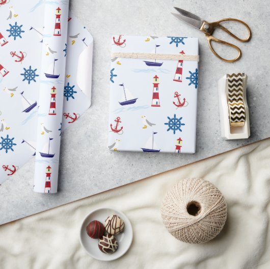 Nautical Pattern, Marine Pattern, Sailing, Anchors Cadeaupapier (Crafts)