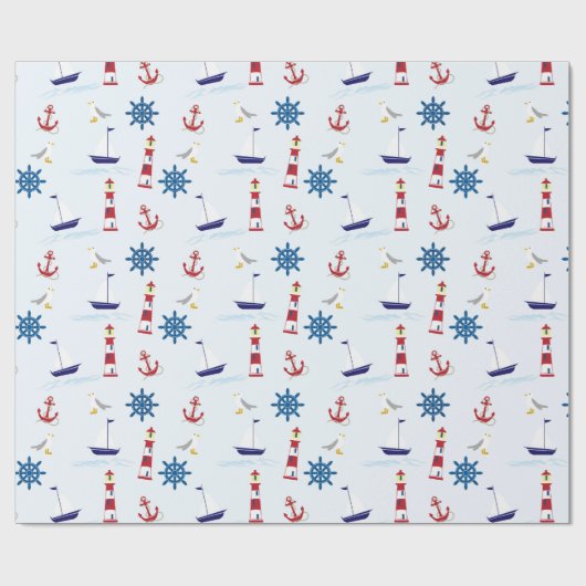 Nautical Pattern, Marine Pattern, Sailing, Anchors Cadeaupapier (Vlak)