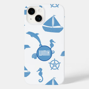 Nautical Pattern Monogram Case-Mate iPhone 14 Hoesje