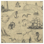 Nautical Pattern Old Map Achtergrond Stof (Swatch)