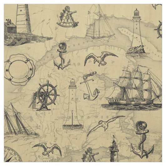 Nautical Pattern Old Map Achtergrond Stof (Swatch)