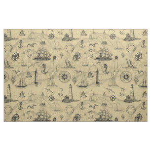 Nautical Pattern Old Map Achtergrond Stof