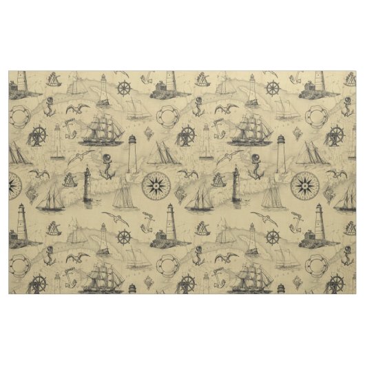Nautical Pattern Old Map Achtergrond Stof (Fat Quarter)