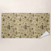  Nautical Pattern Old Map Achtergrond Strandlaken (Voorkant)